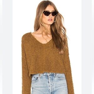 Free People V Neck Oversized Cropped Popcorn Pullover Size XS Brown